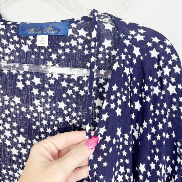 BLUE RAIN | Blue & White Star Print Strappt Kimono Patriotic Women’s Size Medium - Picture 3 of 7